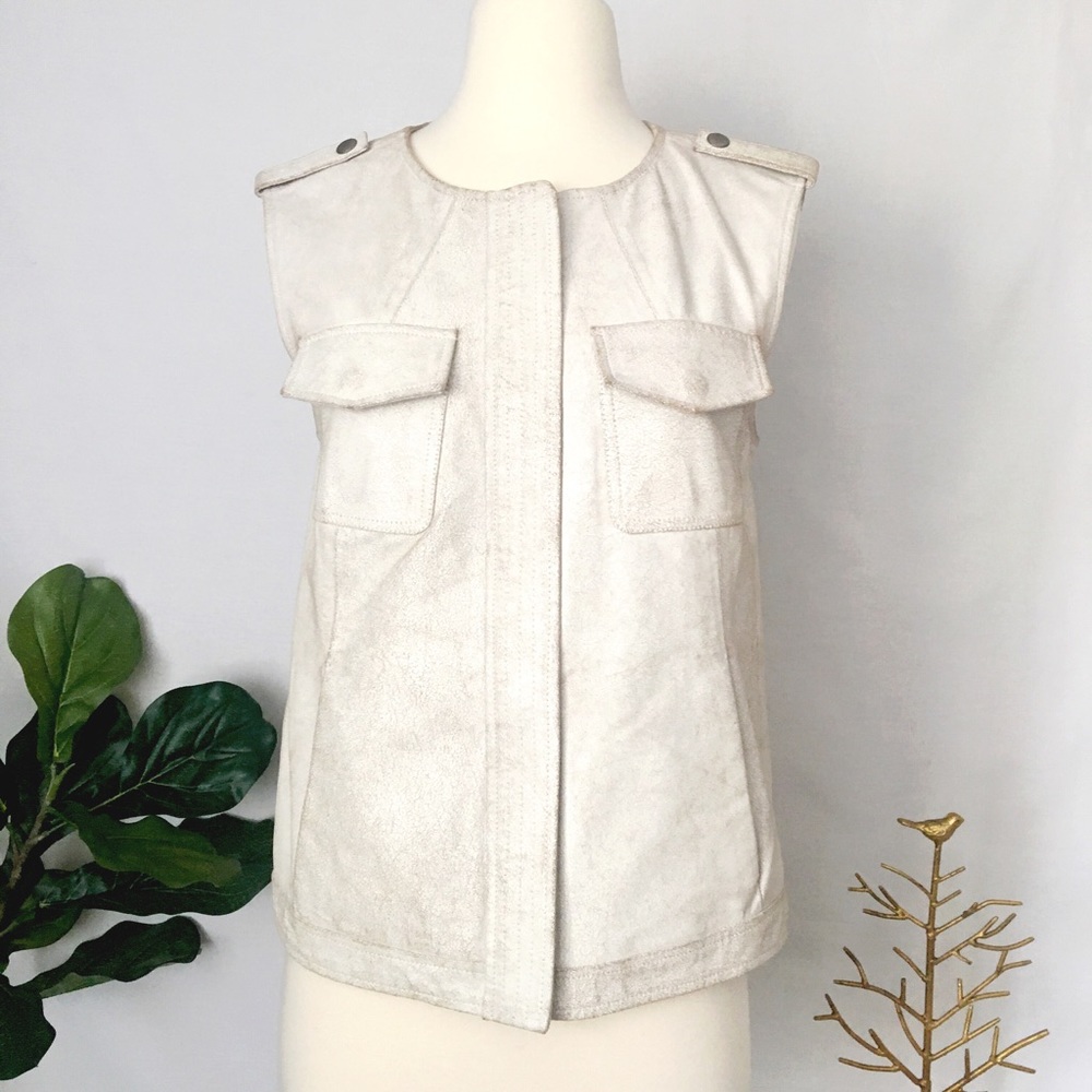 TROUVÉ Moto Vest Beige 100% Leather XS - Picture 2 of 8
